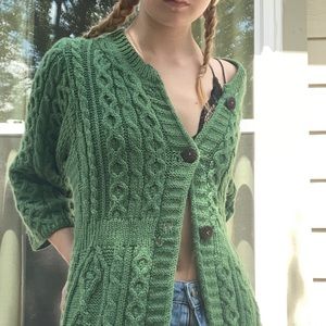 100% wool kilronan green sweater cardigan